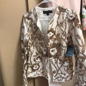 Sequined jacket with festive silver and gold floral designs